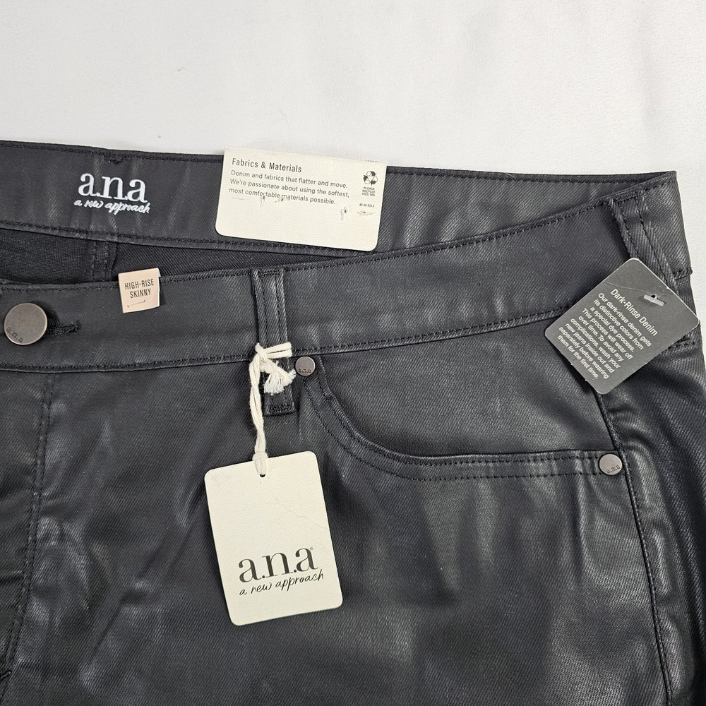 NEW Ana Black Coated Jeans High Rise Skinny pants Sz 22 W - Picture 2 of 4